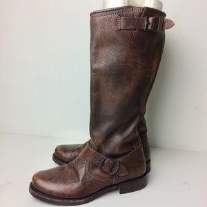 Frye Brown Leather Distressed Pull On Boots 6